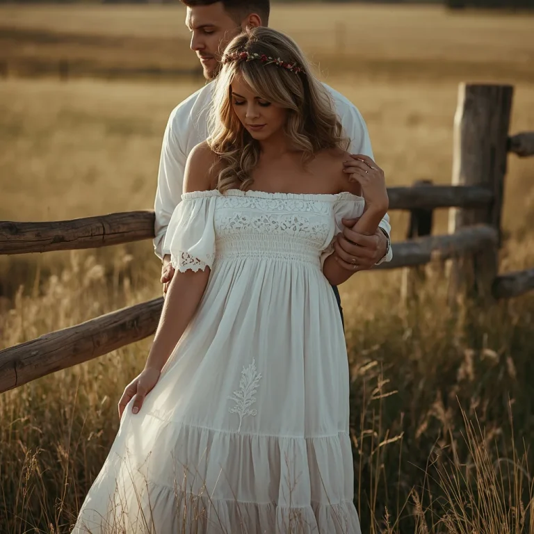 Bohemian Western Engagement: White Lace Peasant Dress | Prompt seen girl photo editing