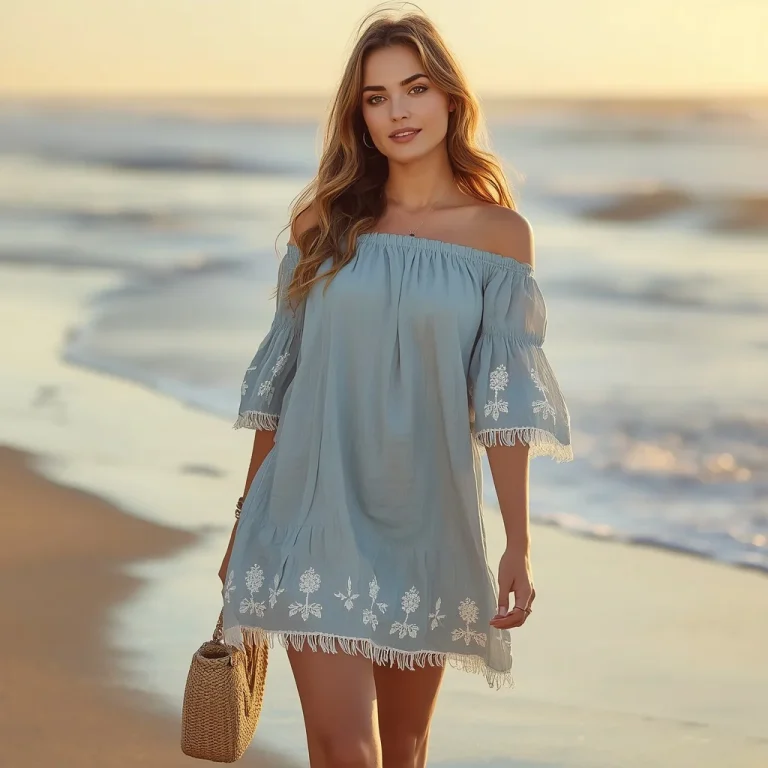 Boho-Chic Off-Shoulder Mini-Dress for a Beach Getaway | Trending Blue Prompt