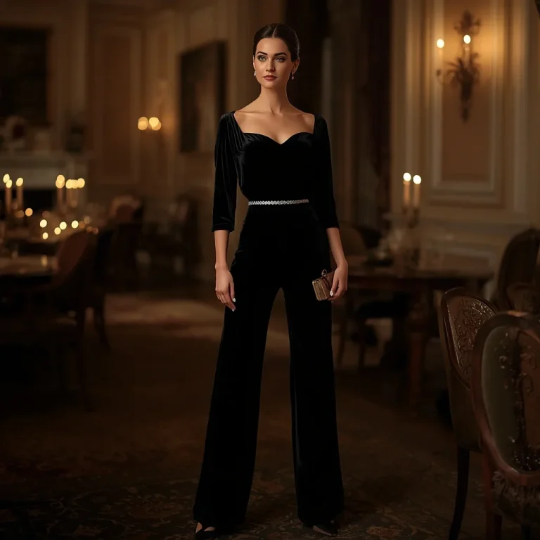Elegant Black Velvet Jumpsuit for a Formal Dinner Party | instagram profile pic ai prompt