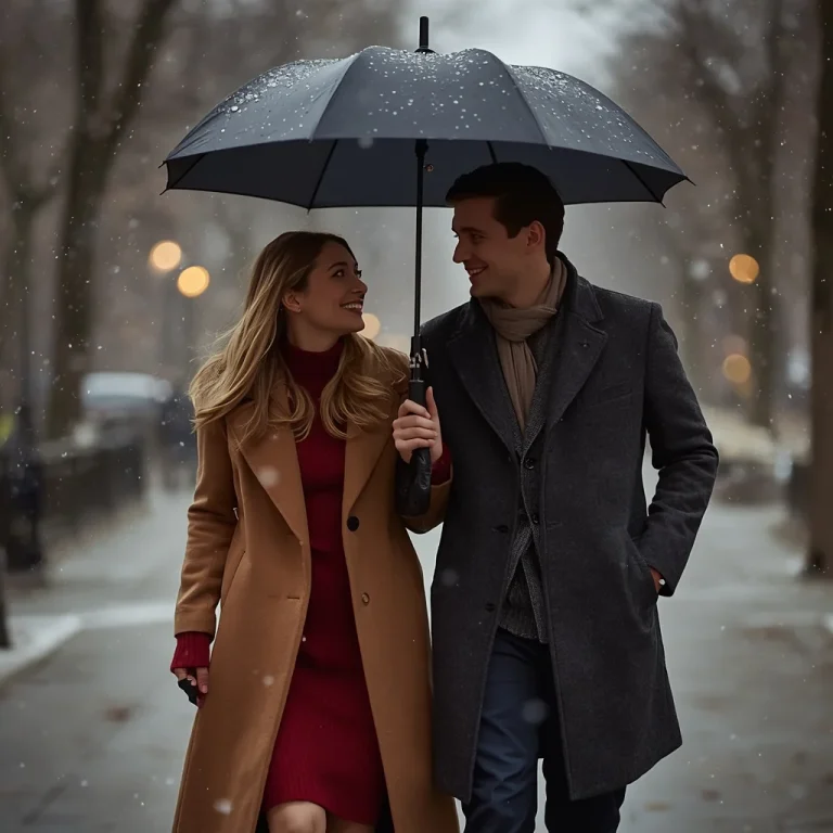 Romantic Couple in High Fashion Winter Outerwear City | Romantic Couple Prompt