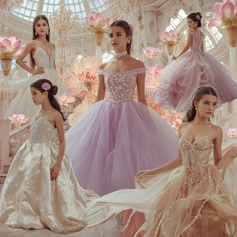 The Crystal Rosewater Palace of Dreamy Ivory Silk | Majestic Couture Collage