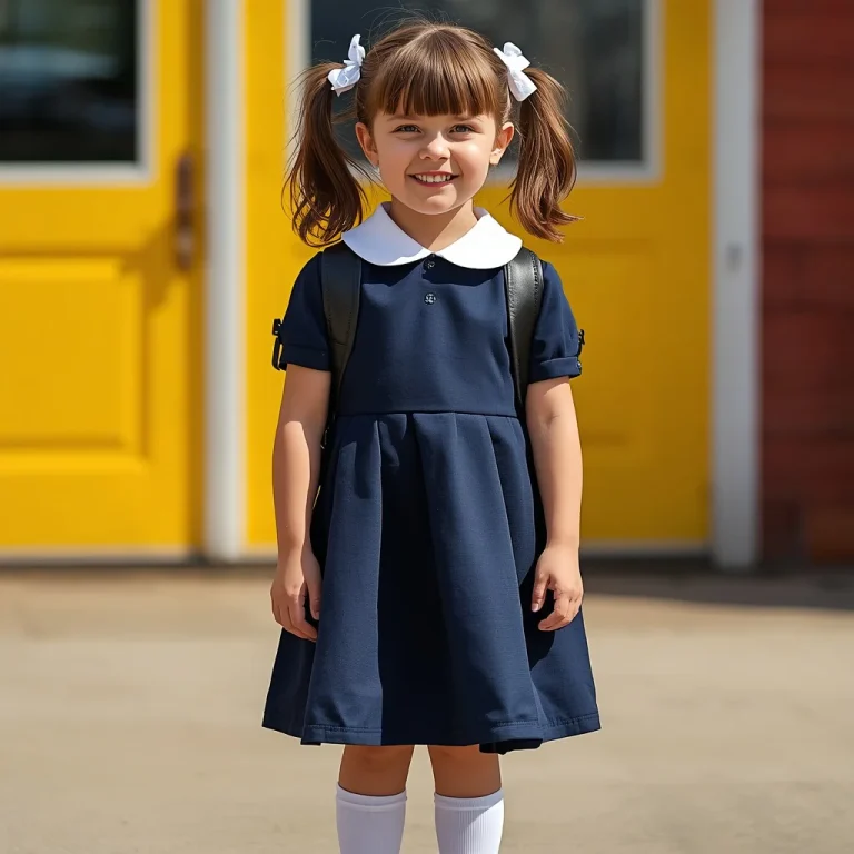 Young Girl’s Adorable Peter Pan Collar Dress for School | Traditional prompt in english for girl