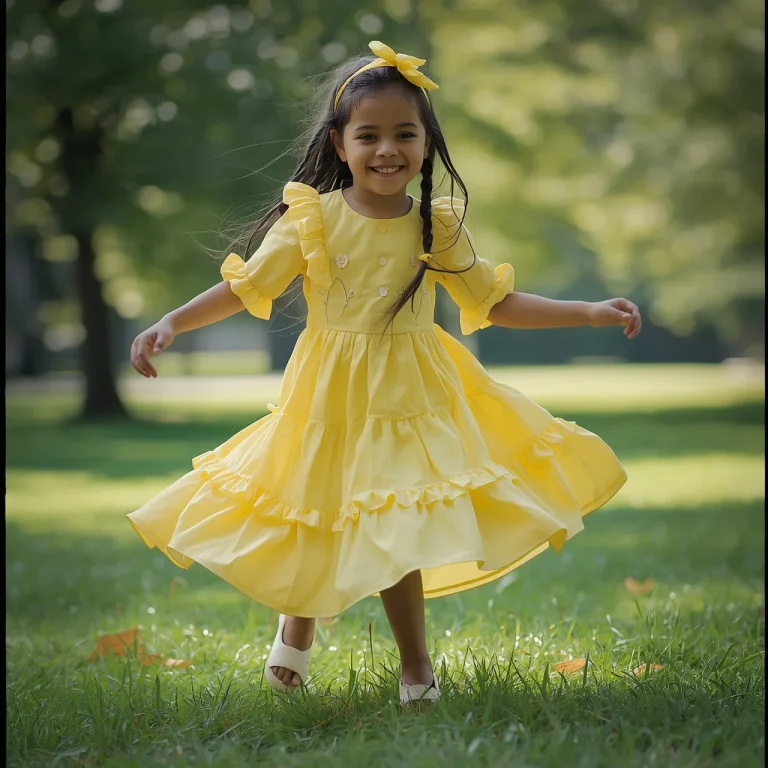 Young Girl’s Playful Ruffle Dress for a Sunny Day | free prompt text